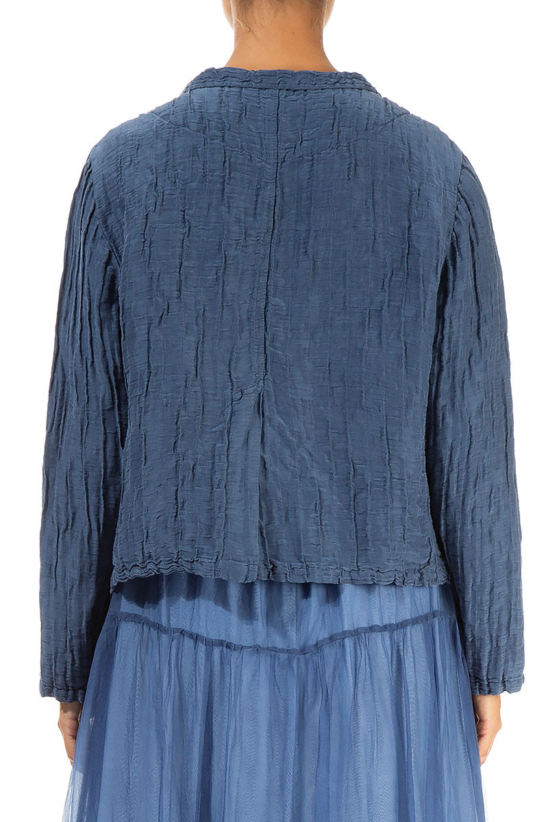 Short Crinkled Denim Silk Linen Jacket