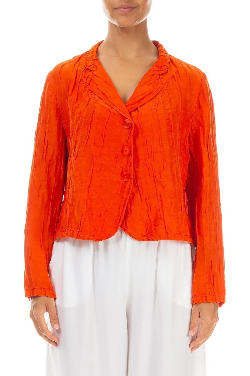 Short Crinkled Flame Orange Silk Jacket