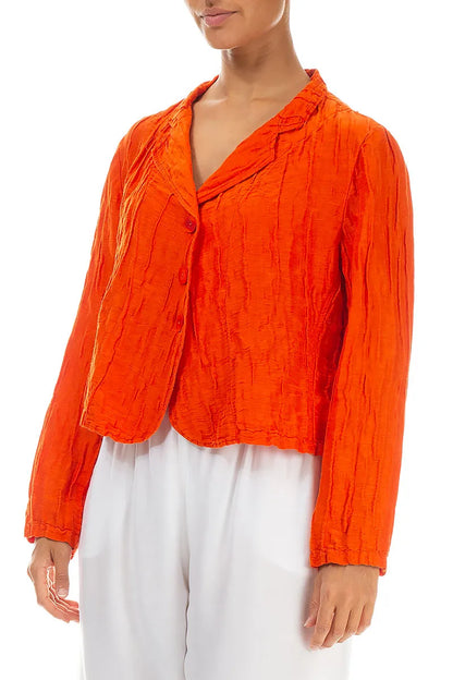 Short Crinkled Flame Orange Silk Jacket 3