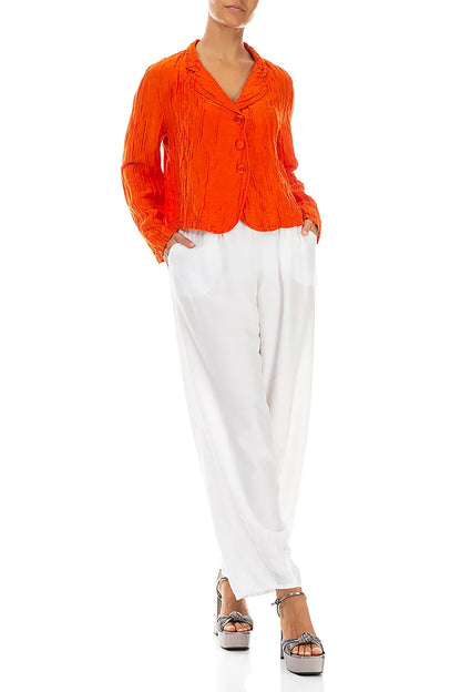 Short Crinkled Flame Orange Silk Jacket 4