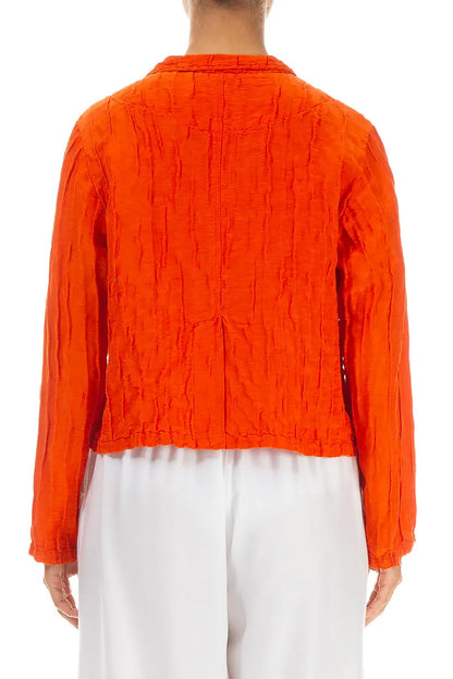 Short Crinkled Flame Orange Silk Jacket 2