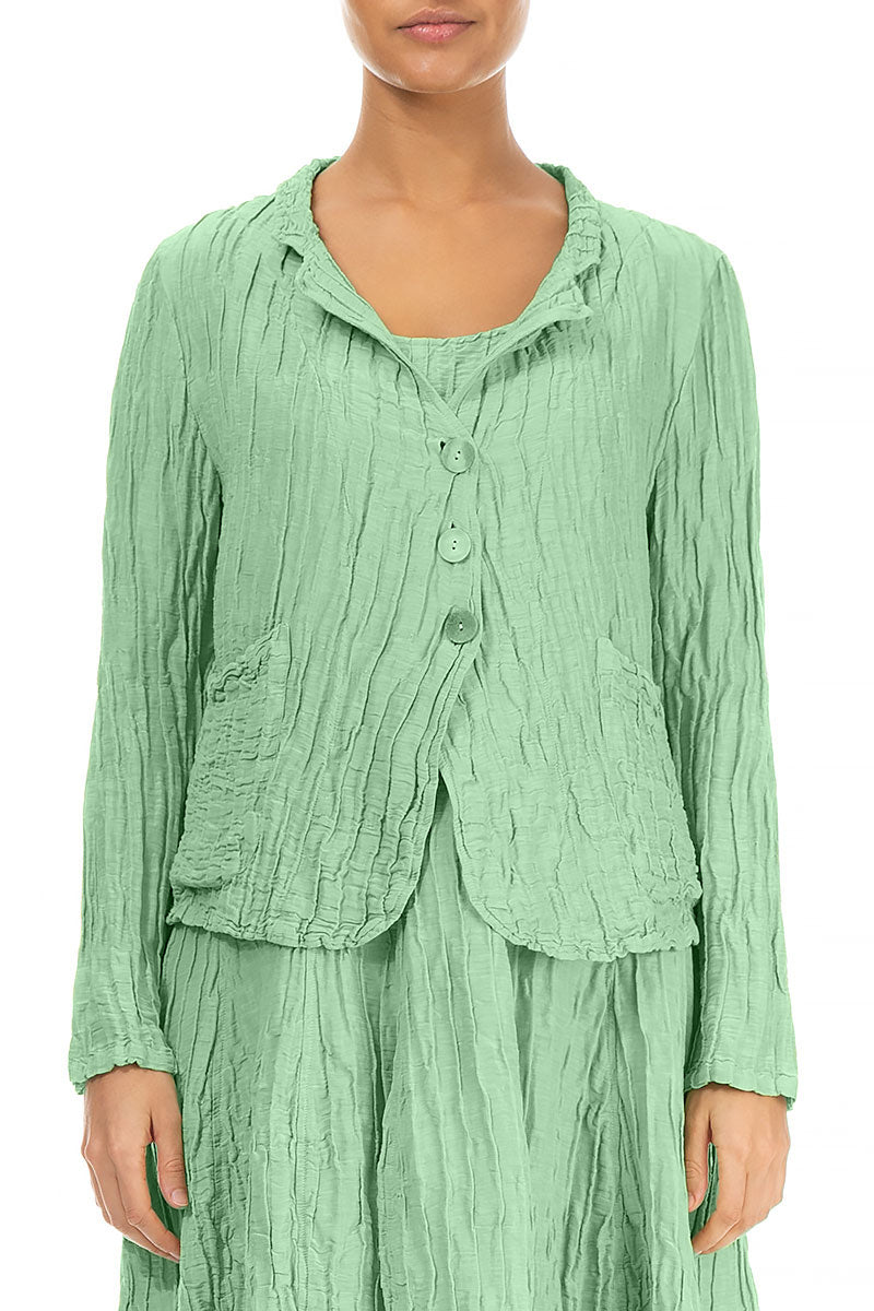 Short Crinkled Green Sorbet Silk Linen Jacket