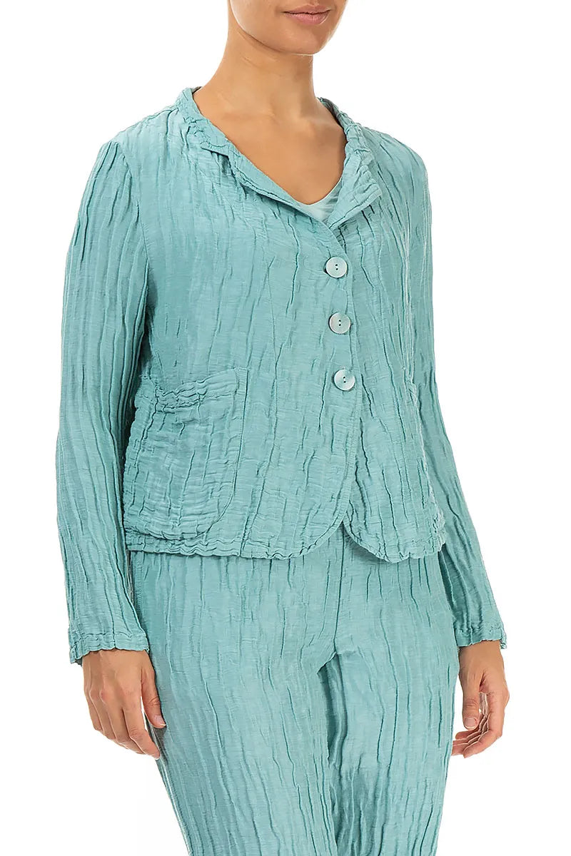 Short Crinkled Mint Silk Linen Jacket 3