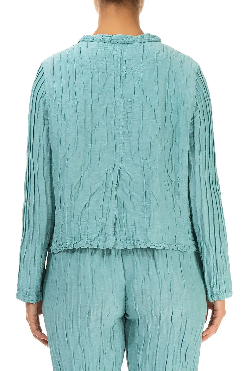 Short Crinkled Mint Silk Linen Jacket 2