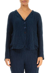 Short Crinkled Navy Silk Jacket 1
