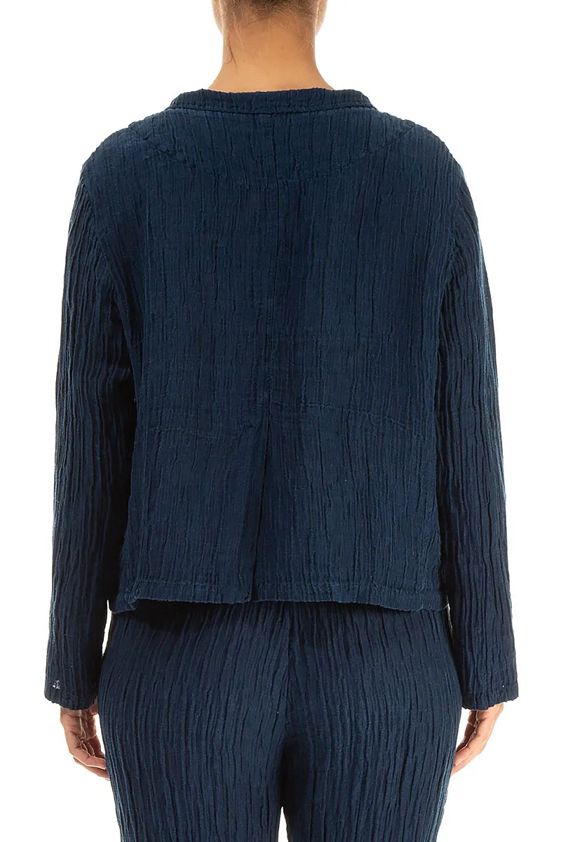 Short Crinkled Navy Silk Jacket 2