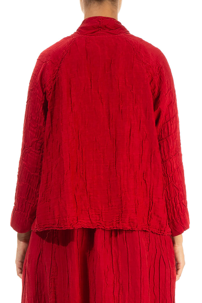 Short Crinkled Red Silk Jacket