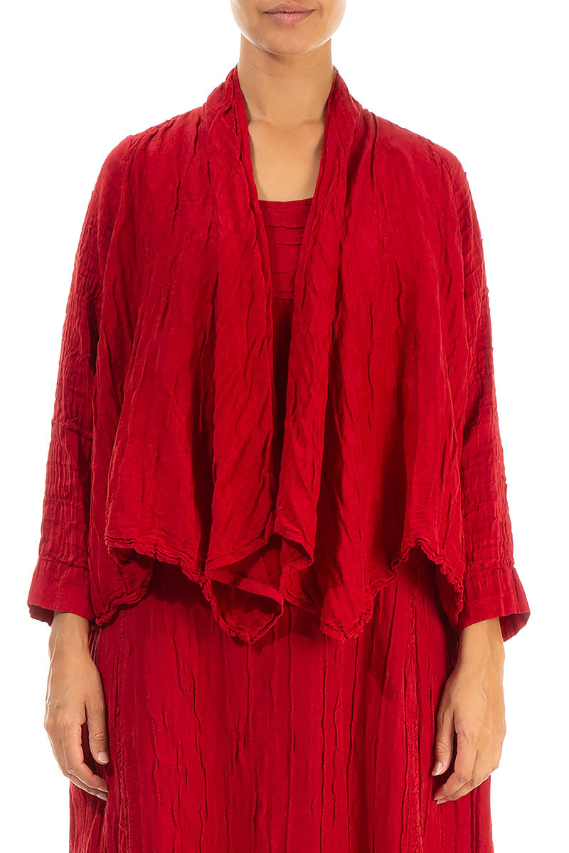 Short Crinkled Red Silk Jacket