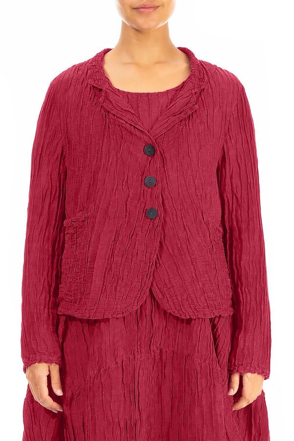Short Crinkled Ruby Silk Linen Jacket 1