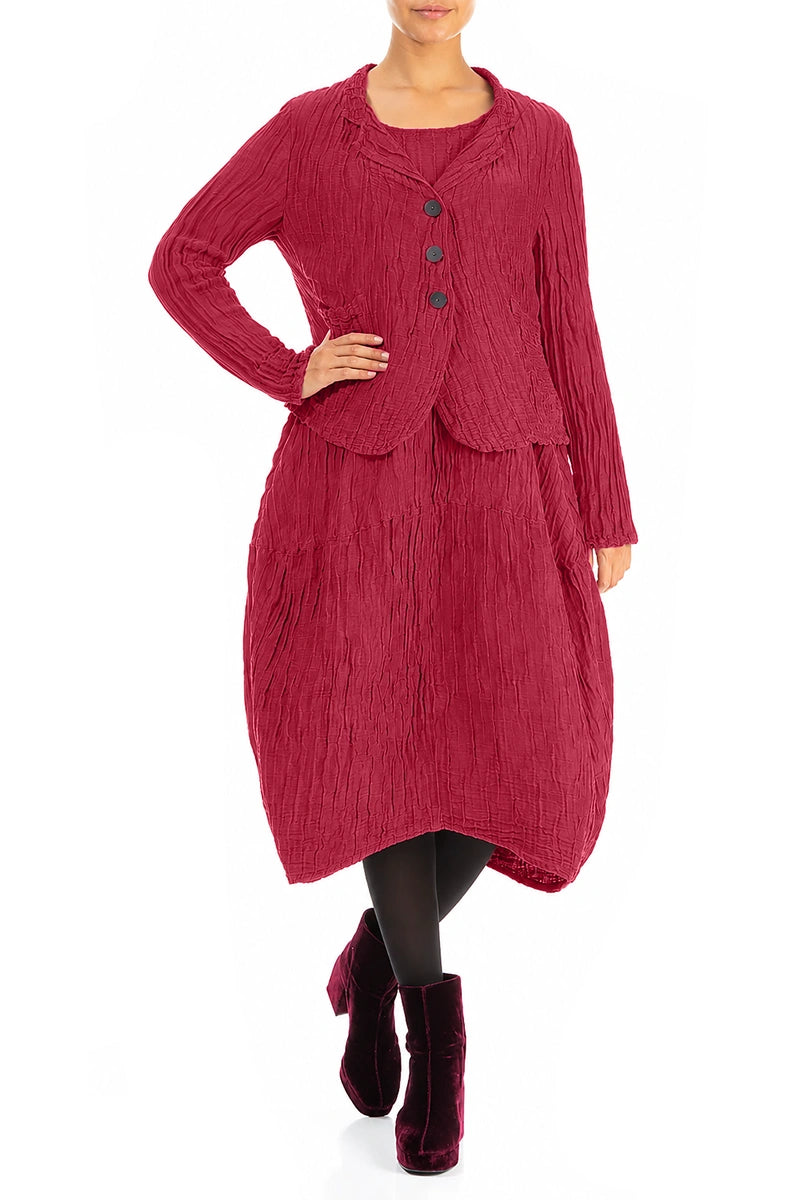 Short Crinkled Ruby Silk Linen Jacket 4