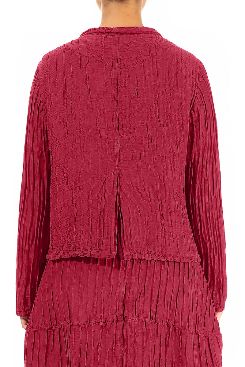 Short Crinkled Ruby Silk Linen Jacket 2