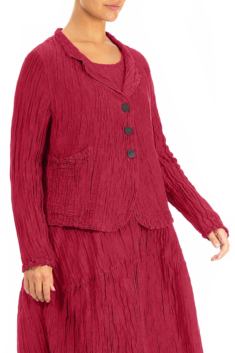 Short Crinkled Ruby Silk Linen Jacket 3