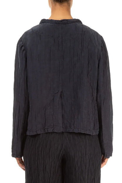 Short Crinkled Graphite Blue Silk Jacket 2