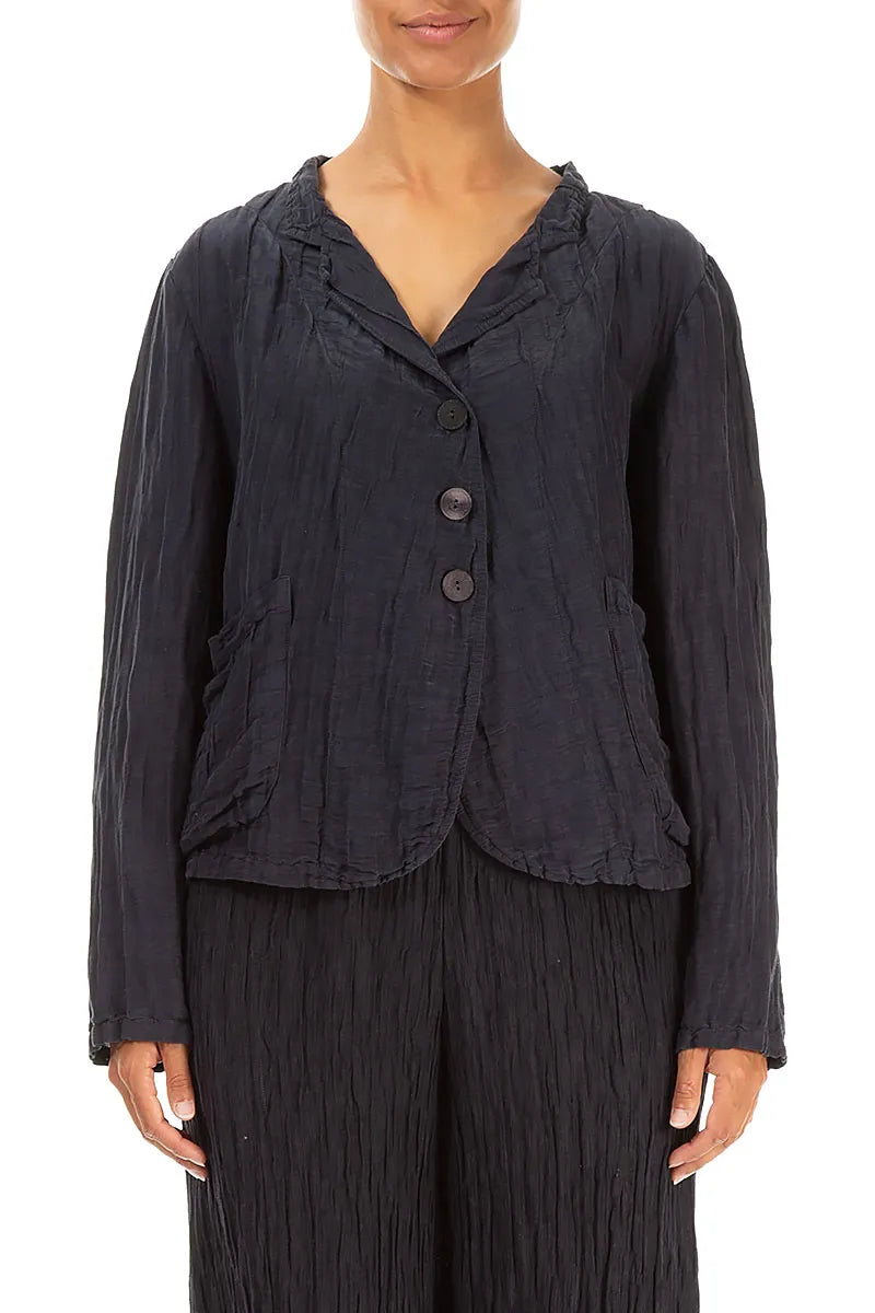 Short Crinkled Graphite Blue Silk Jacket 1