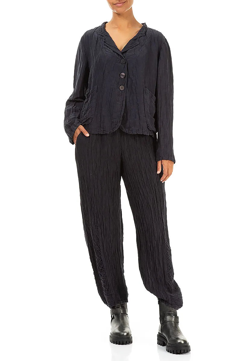 Short Crinkled Graphite Blue Silk Jacket 4