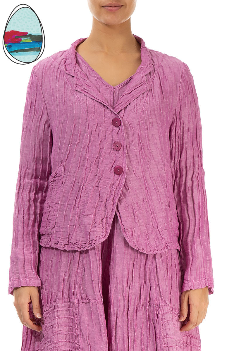 Short Crinkled Wild Berry Silk Linen Jacket