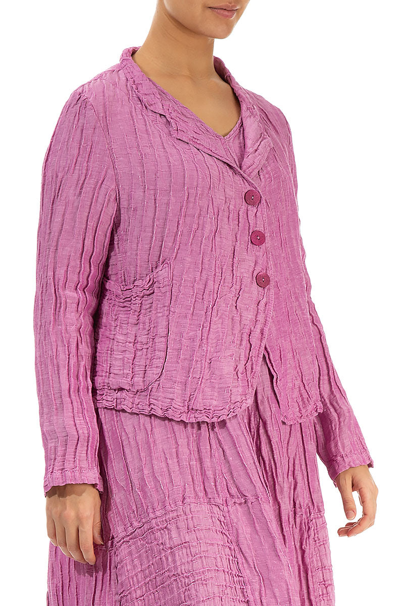 Kurze Jacke aus Seidenleinen in Knitteroptik mit Wildbeerenmuster