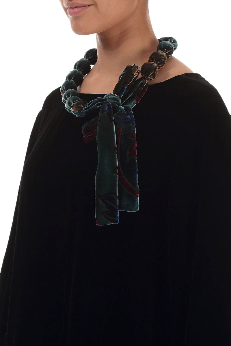 Short Floral Devoré Silk Velvet Bead Necklace