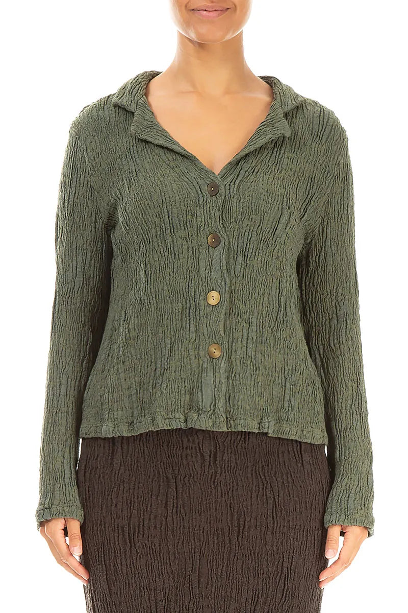 Short Forest Mist Textured Silk Linen Jacket 1