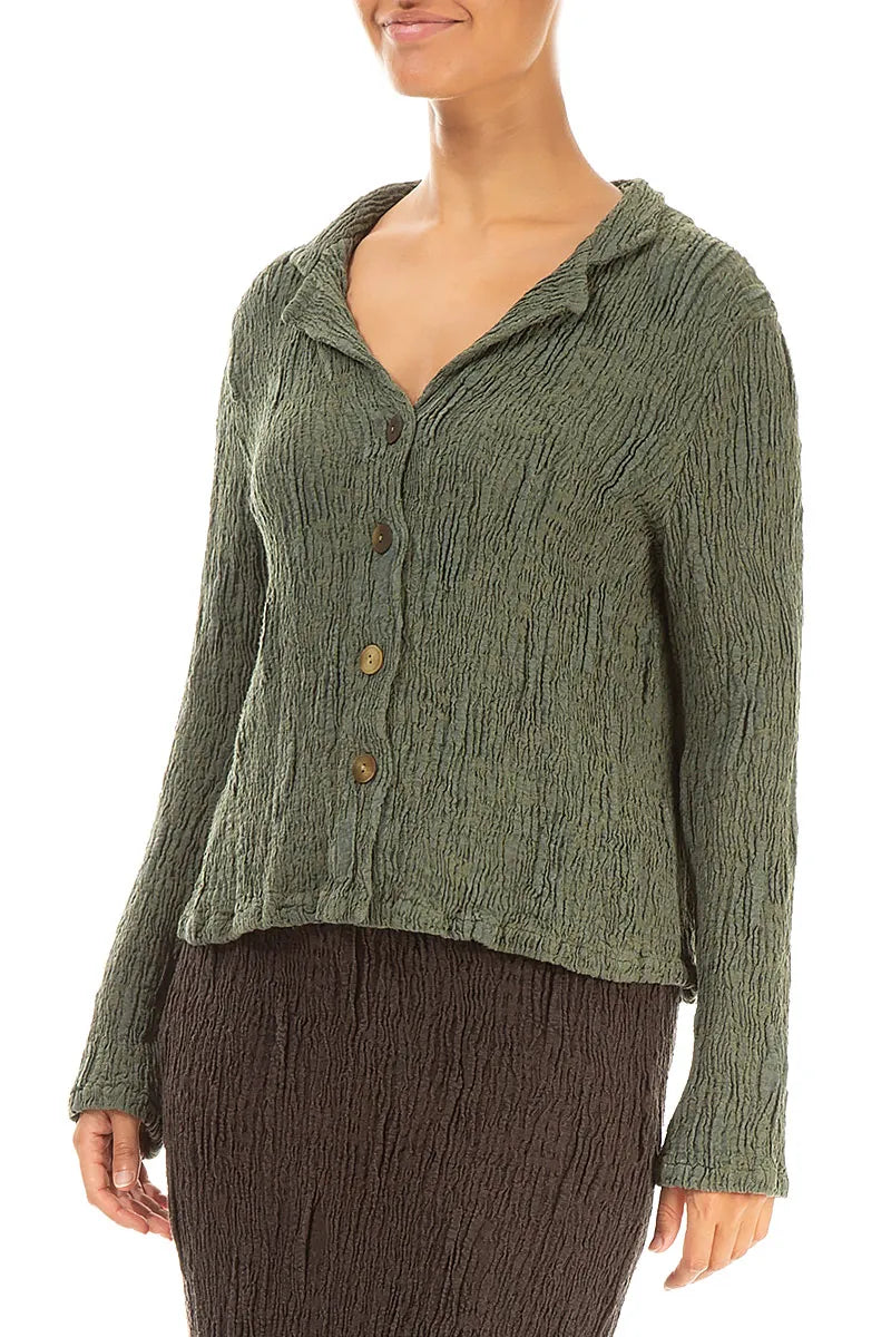 Short Forest Mist Textured Silk Linen Jacket 3