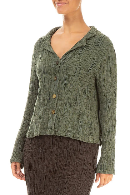 Short Forest Mist Textured Silk Linen Jacket 3