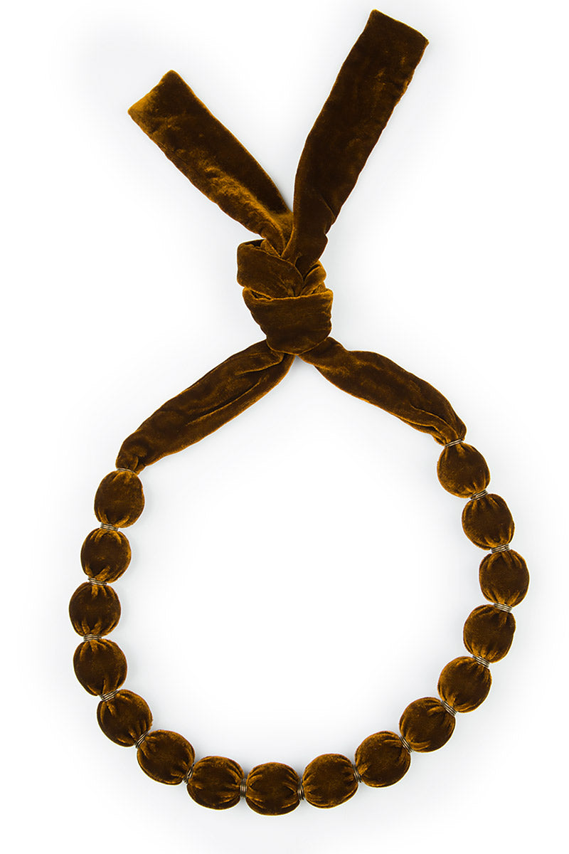 Short Gold Silk Velvet Bead Necklace