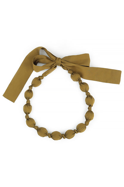 Short Golden Olive Silk Bead Necklace