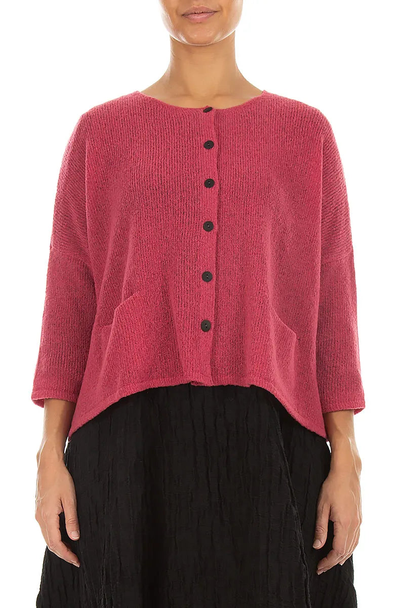 Short Loose Berry Rose Wool Cardigan 1