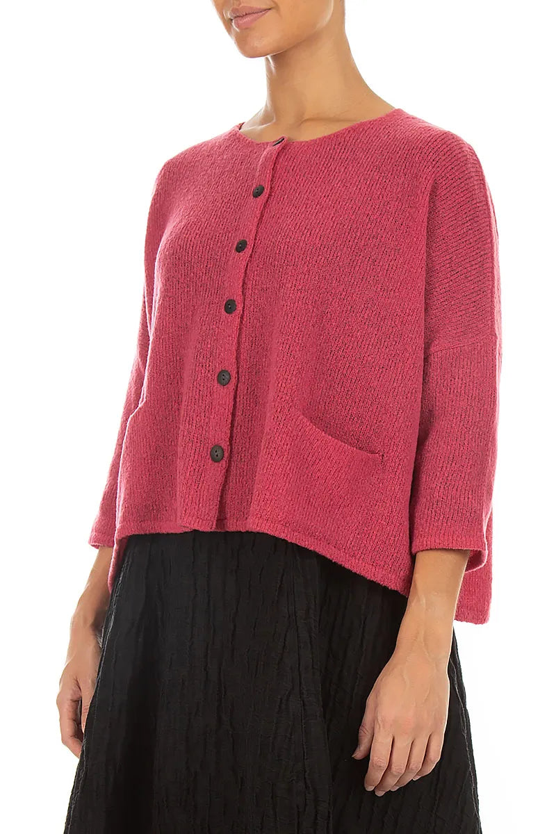 Short Loose Berry Rose Wool Cardigan 3