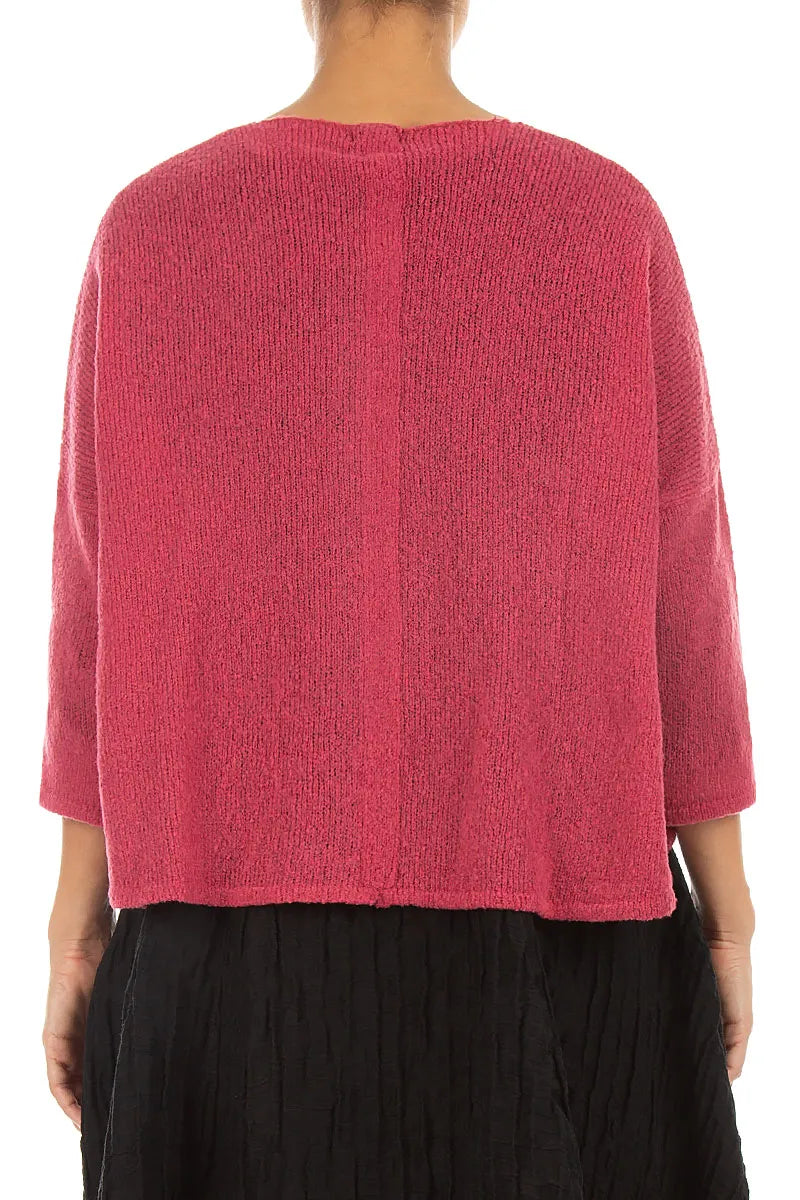 Short Loose Berry Rose Wool Cardigan 2