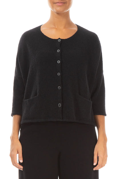 Short Loose Black Wool Cardigan