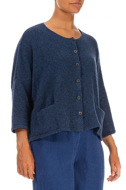 Short Loose Blue Wool Cardigan