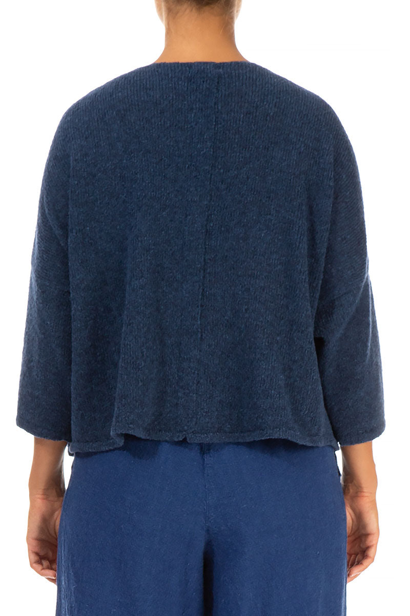 Short Loose Blue Wool Cardigan