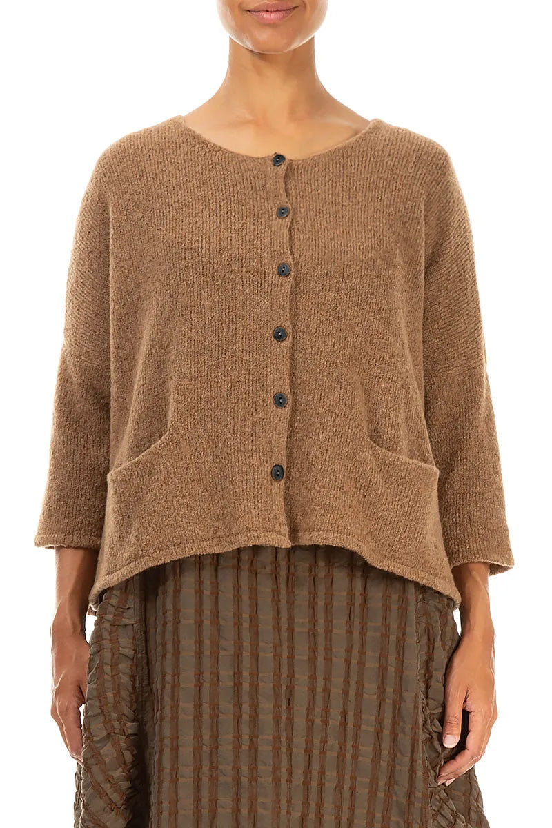 Short Loose Caramel Wool Cardigan 1