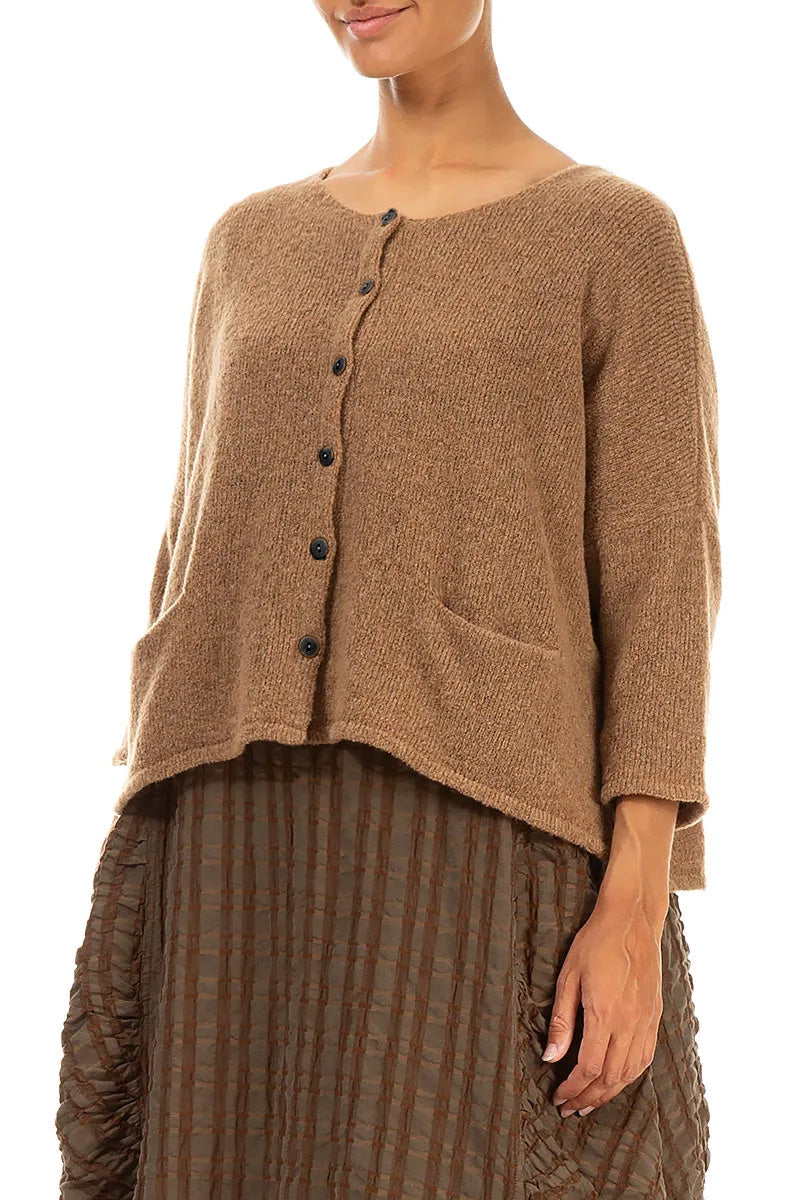 Short Loose Caramel Wool Cardigan 3