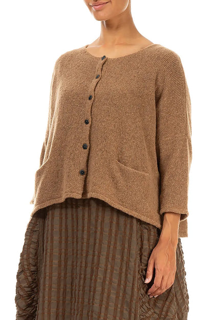 Short Loose Caramel Wool Cardigan 3