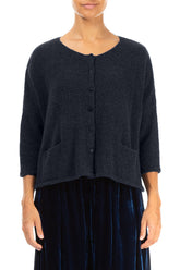 Short Loose Dark Navy Wool Cardigan 1