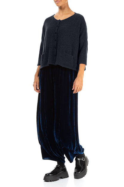 Short Loose Dark Navy Wool Cardigan 4