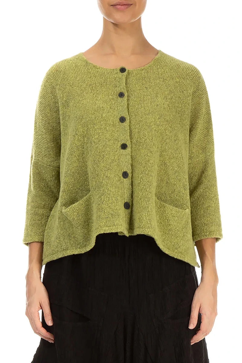 Short Loose Golden Lime Wool Cardigan 1