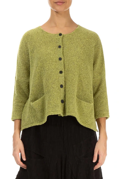 Short Loose Golden Lime Wool Cardigan 1