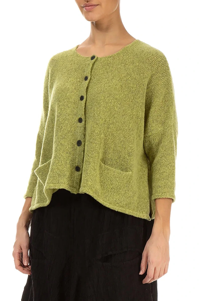 Short Loose Golden Lime Wool Cardigan 3