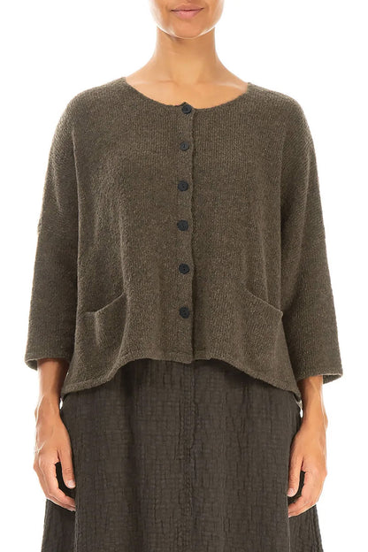 Short Loose Khaki Wool Cardigan 1
