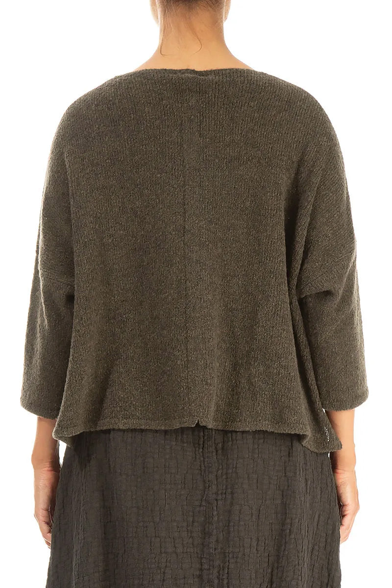 Short Loose Khaki Wool Cardigan