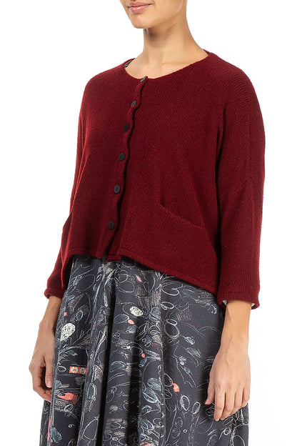 Short Loose Maroon Wool Cardigan