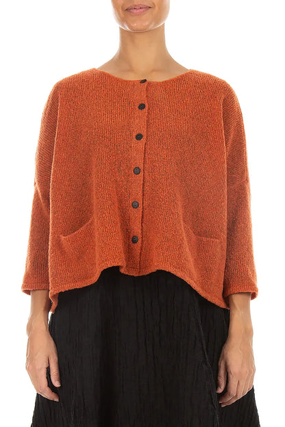 Short Loose Orange Wool Cardigan