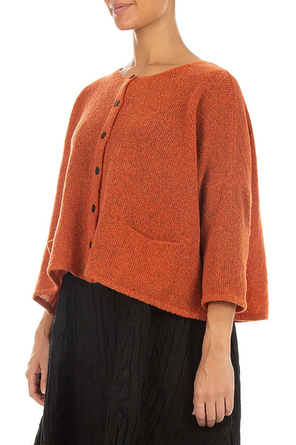 Short Loose Orange Wool Cardigan