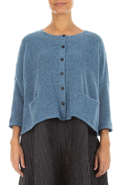 Short Loose Petrol Blue Wool Cardigan