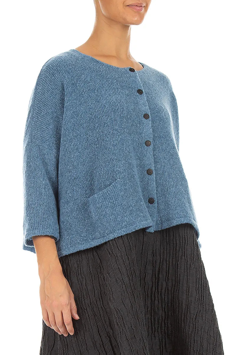 Short Loose Petrol Blue Wool Cardigan
