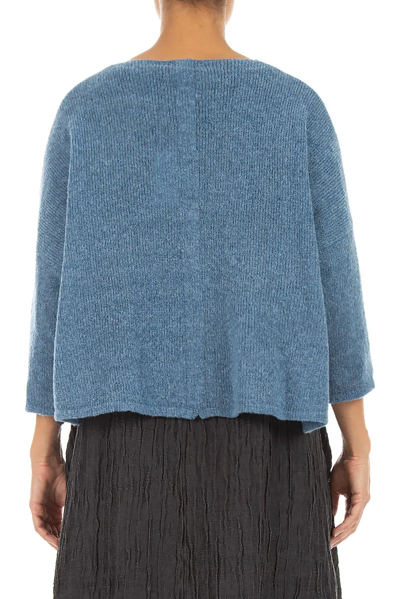 Short Loose Petrol Blue Wool Cardigan