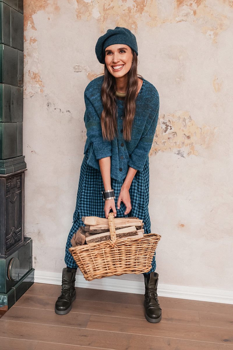 Loose Teal Mélange Wool Cardigan